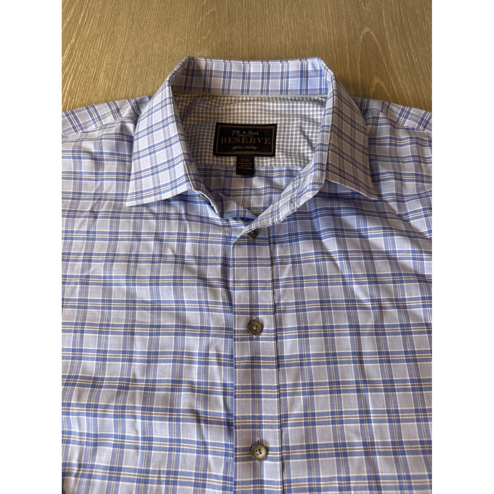Jos. A. Bank Reserve Mens XXL Blue Plaid Cotton Long Sleeve Button Down Shirt